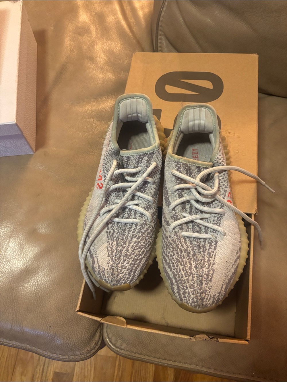 Yeezy Kids Blue Grey Knit Sneaker with Gum Sole